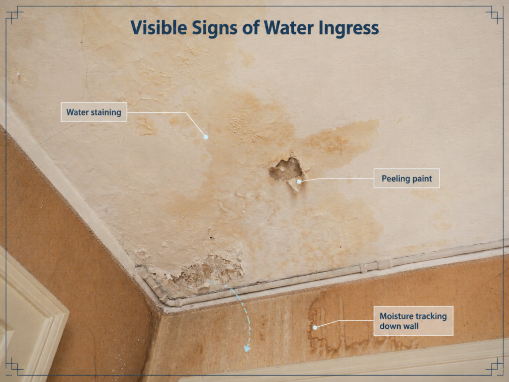 Visible signs of water ingress in a body corporate